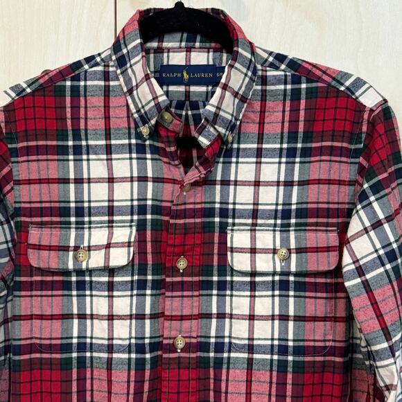 RALPH LAUREN Flannel Button Down Shirt Mens SZ S Red Tartan Plaid - Picture 2 of 8